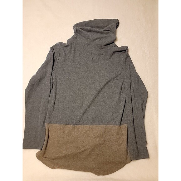 MARLEYLILLY  Large Two-tone  Pull Over Cowl Neck Hoodie Gray And Brown - Picture 4 of 5